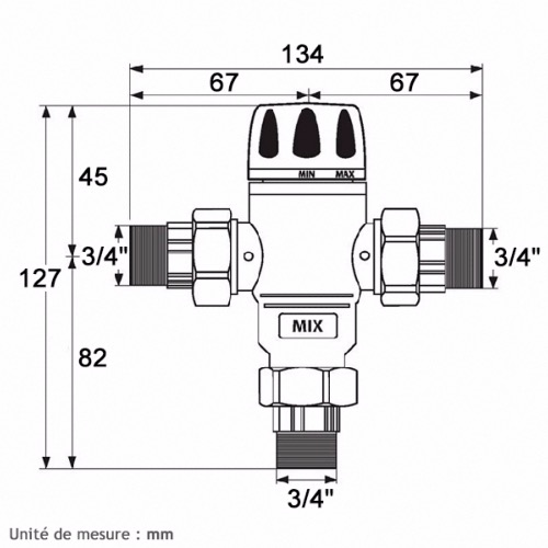 YOSOO Vanne thermostatique G1/2 vanne de mélange thermostatique chauffe-eau  solaire vanne de contrôle de mélange contrôle du