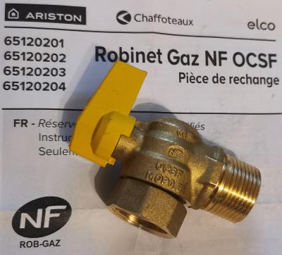 Robinet gaz Chaffoteaux  ref 65120204 Norme NF 2022 